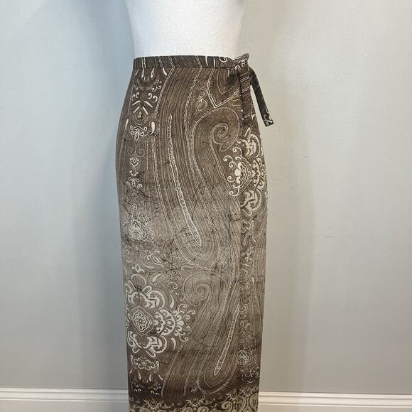 Nygard Collection Skirt size 14 Brown Paisley Sheer Faux Wrap Long Modest Career - Picture 2 of 12